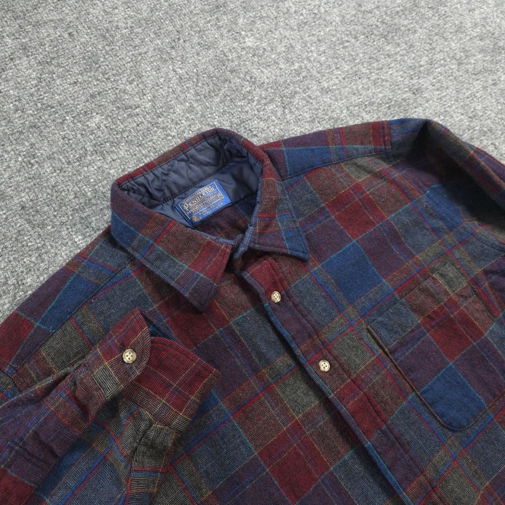 Vintage Pendleton Shirt Mens XL Red Blue Plaid Wool Lodge Flannel Camp USA 70s